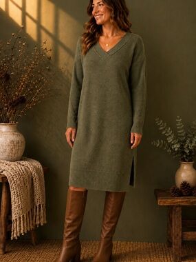 Tillie | 100% Cashmere | Rare Olive Green  Sweater Dress | Sundance | M/L